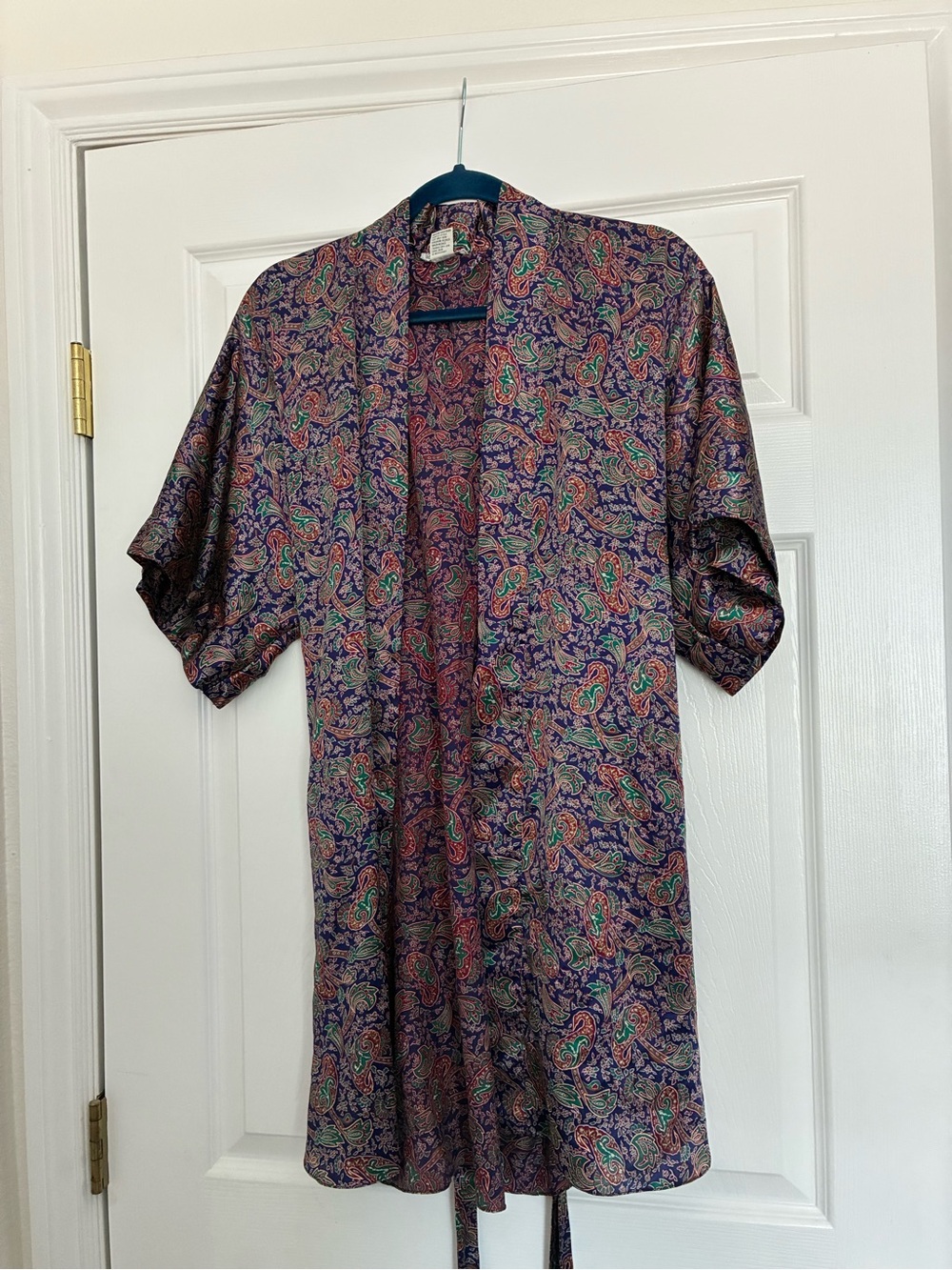 Satin Paisley Kimono Robe in Purple Multi